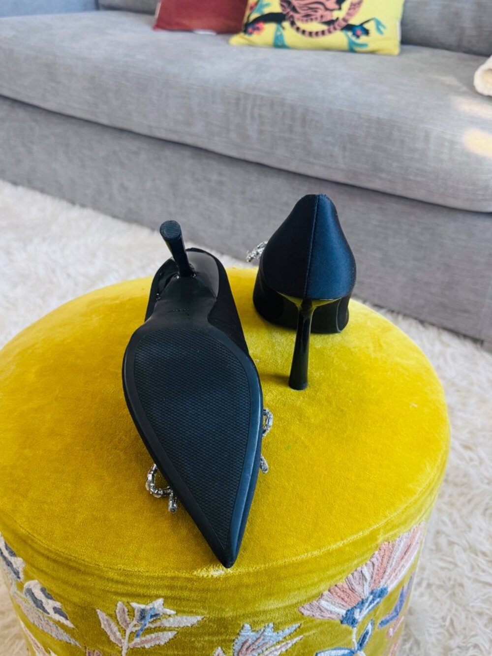Zara Black Satin Crystal Bow Stilettos 41